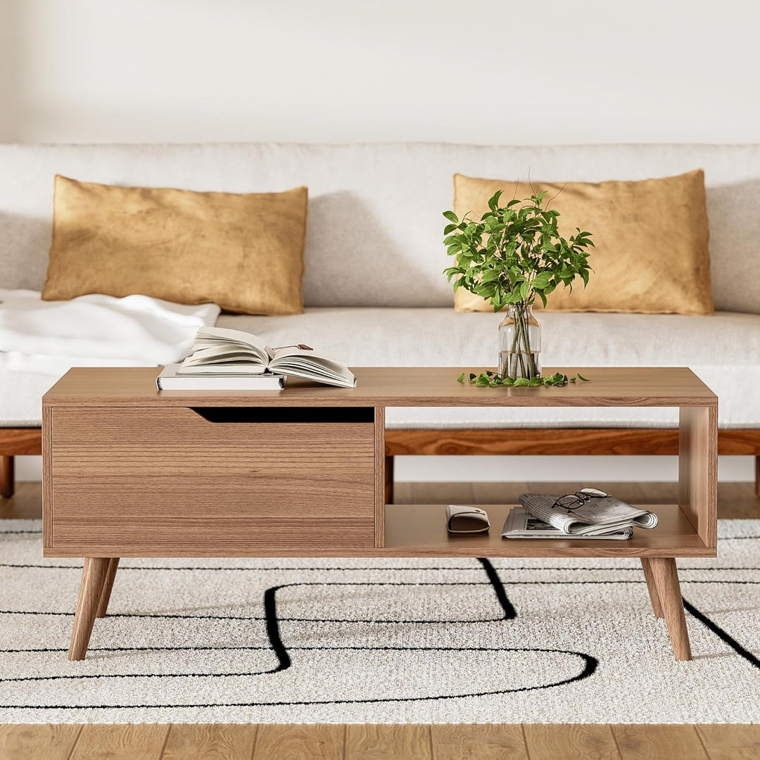 Elegant Mid-Century Modern Coffee Table with Storage, Brown