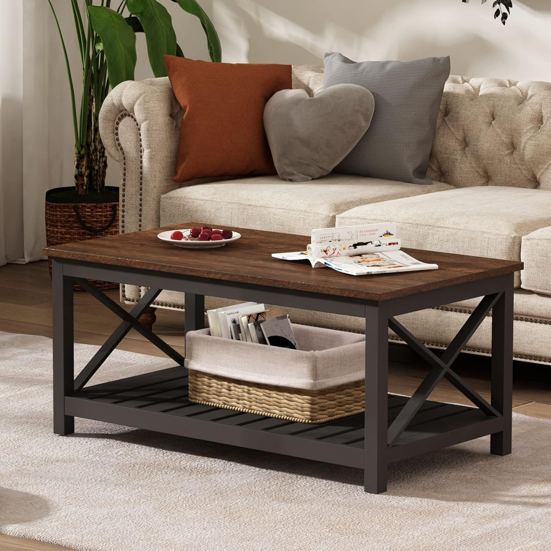 ChooChoo Rustic Vintage Farmhouse Coffee Table, Brown