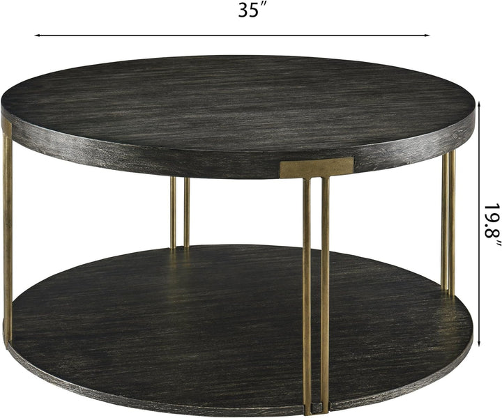 Round 35" Coffee Table, 2 Tier Sofa Table, Wooden