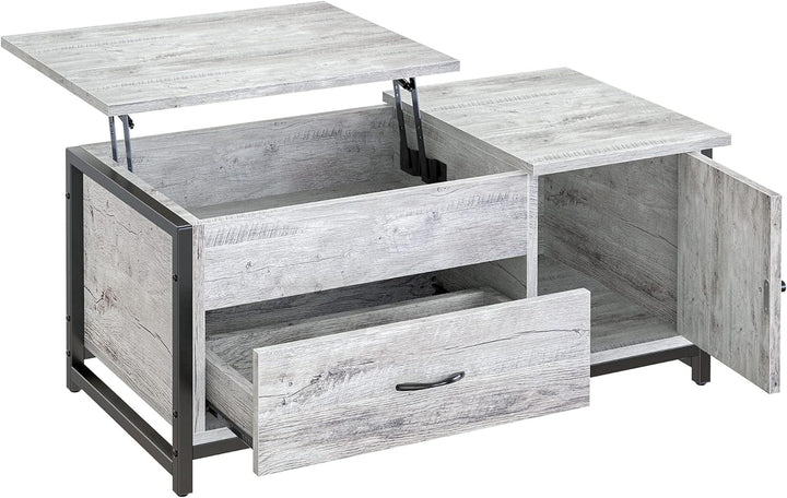 Lift Top Coffee Table with Storage, Barn Door Console Table, Gray