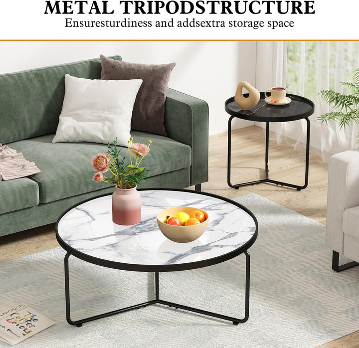 Stylish Glass Coffee Table Set, Black End Table, Modern Accent