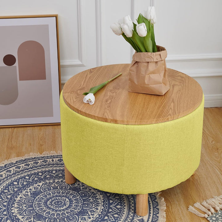 Round Coffee Table with Storage, Multi-Function Ottoman, Light Green