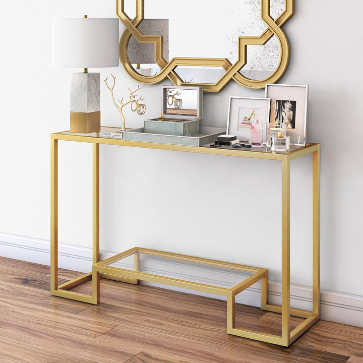 Rectangular Console Table, 47.75" Wide, Brass Finish