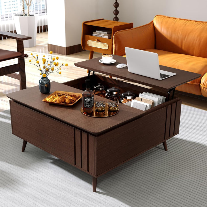 Versatile Mid-Century Modern Coffee Table with Storage, Dark Walnut