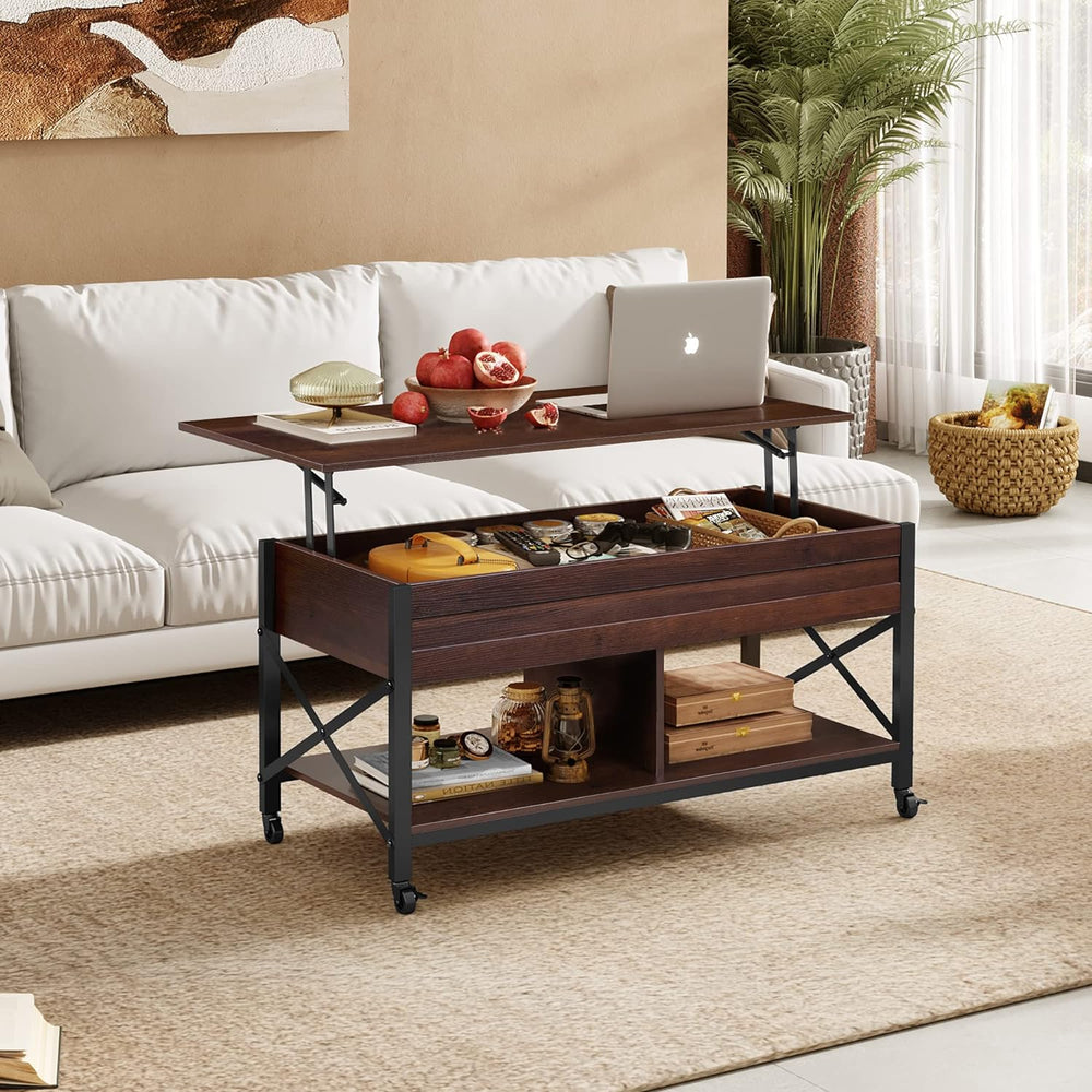 Lift Top Coffee Table with Hidden Storage, Metal Frame, Espresso