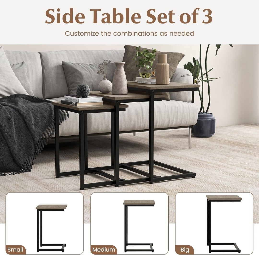 Nesting Coffee Table Set, Stackable End Tables, Farmhouse Accent, Black Oak