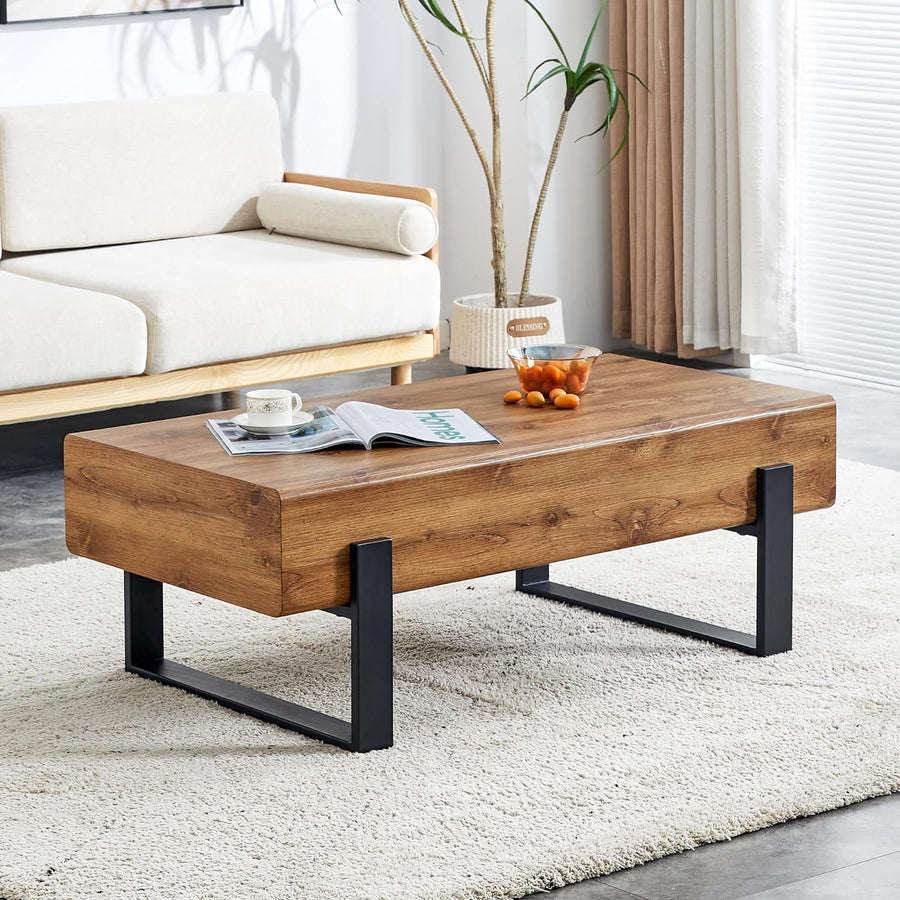 Rustic Modern Rectangular Coffee Table, Brown