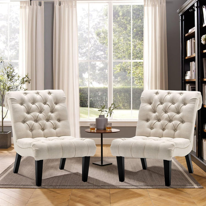 Accent Chairs Set of 2 Modern Armless Cream