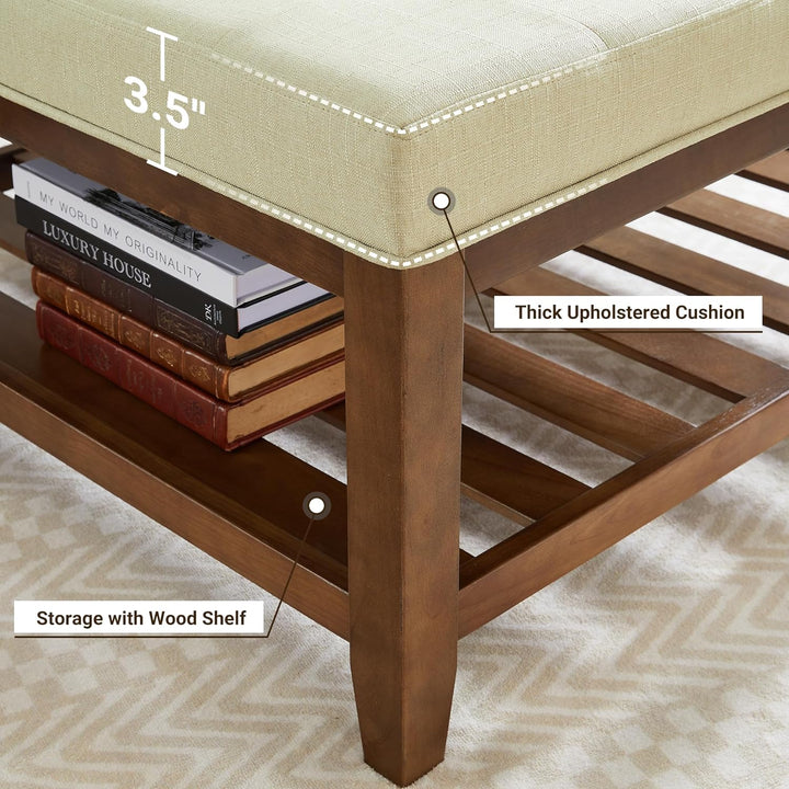 Elegant Square Ottoman Coffee Table, Ivory