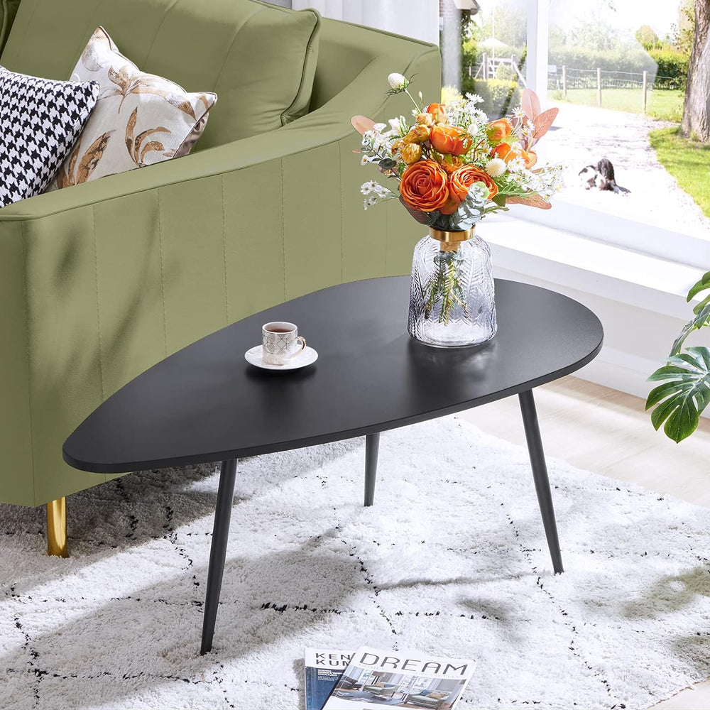 Modern Oval Coffee Table, Black Small Accent Table for Living Room