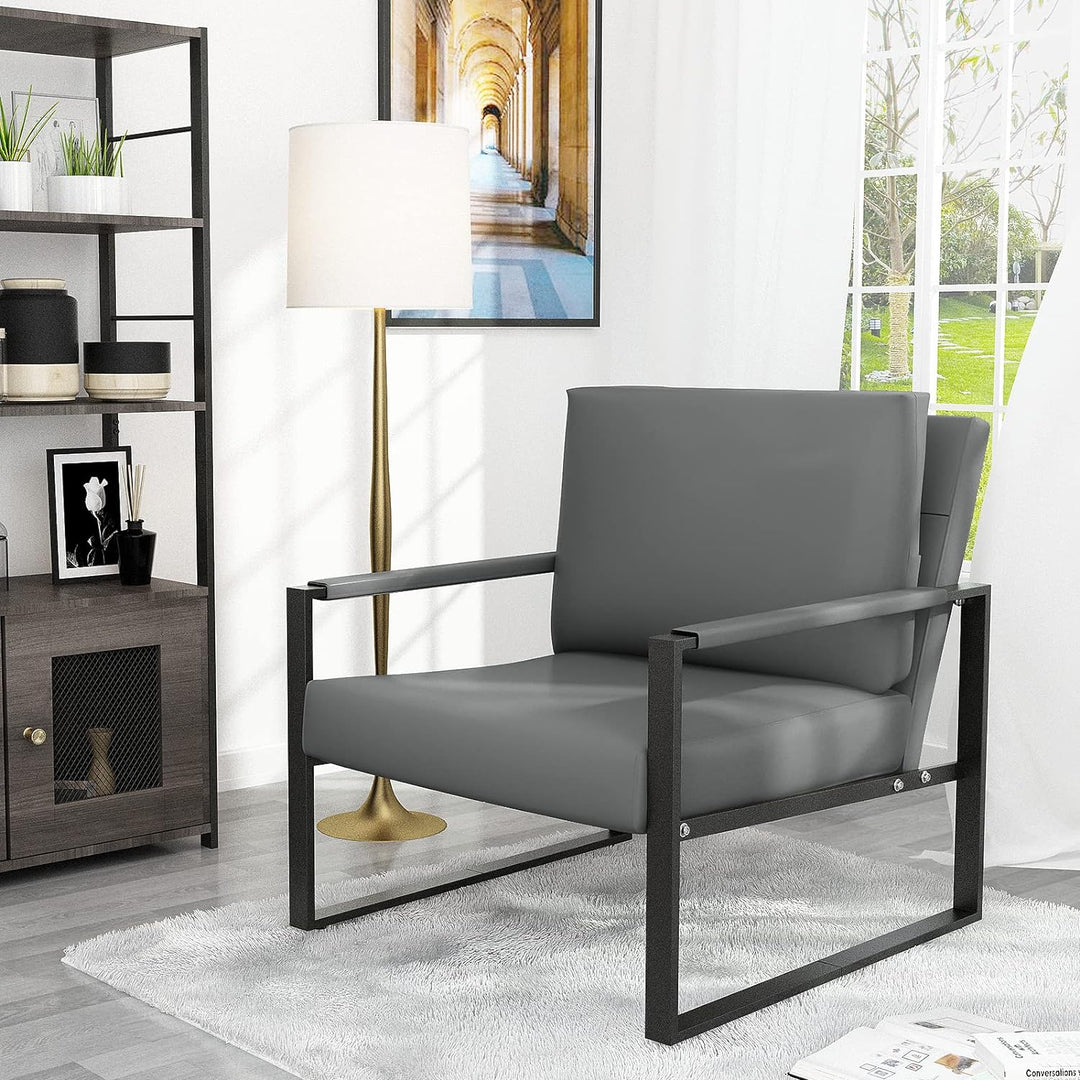 Modern PU Leather Accent Chair Arm Chair Grey