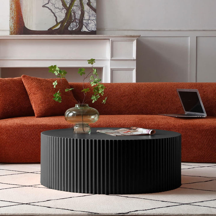 Modern Nesting Coffee Table Set, Wood Circle Drum Side Table, Single-black