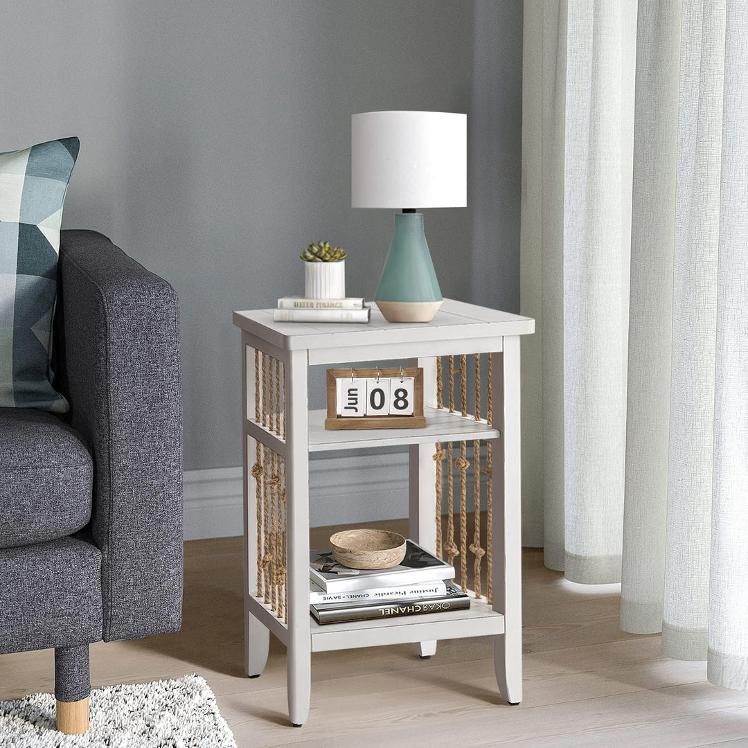 Farmhouse Nightstand, Rustic 3-Tier End Table, MDF Side Table