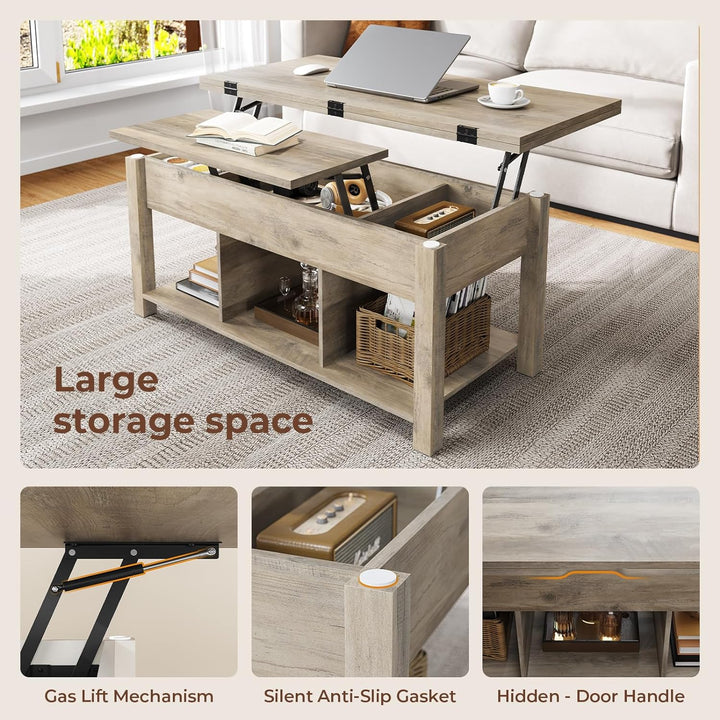 Versatile 4-in-1 Coffee Table with Hidden Storage, Washed Gray