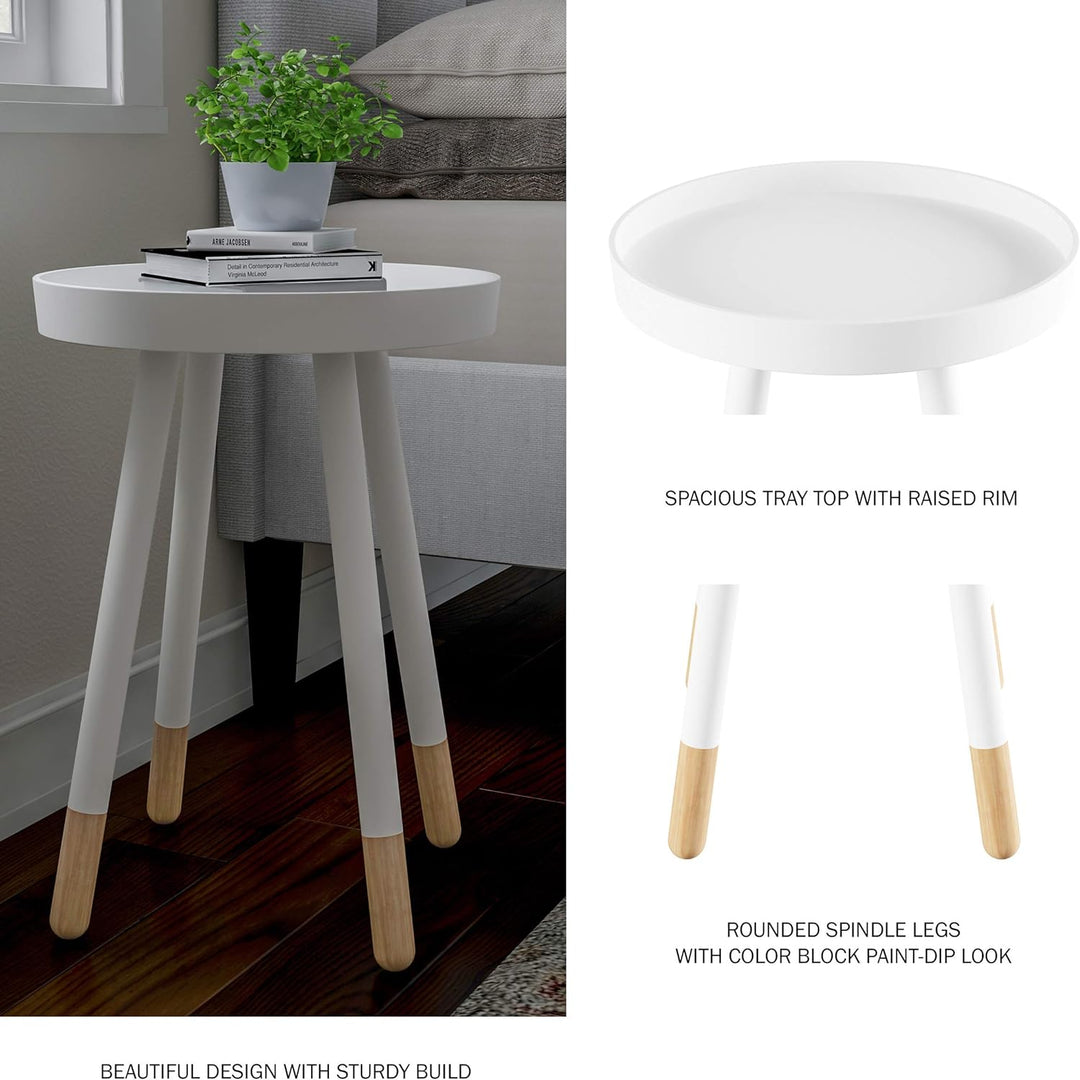 (White) Round End Table-2-Tone Mid-Century