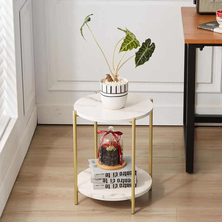 2 Tier Round Side Table, Marble End Tables Coffee Table