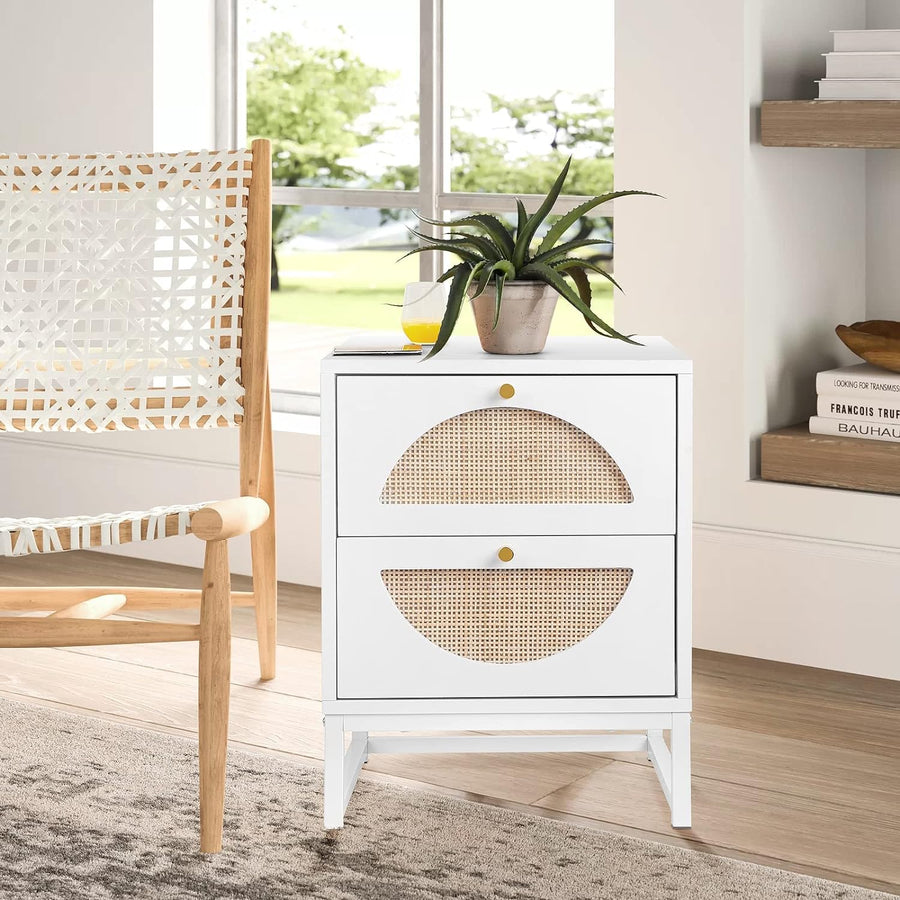 Rattan Nightstand, Wooden End Table, Modern Side Table