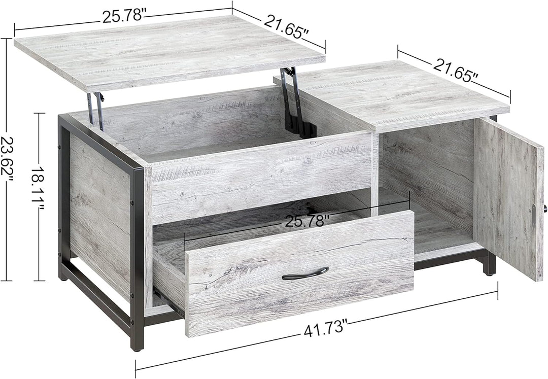 Lift Top Coffee Table with Storage, Barn Door Console Table, Gray