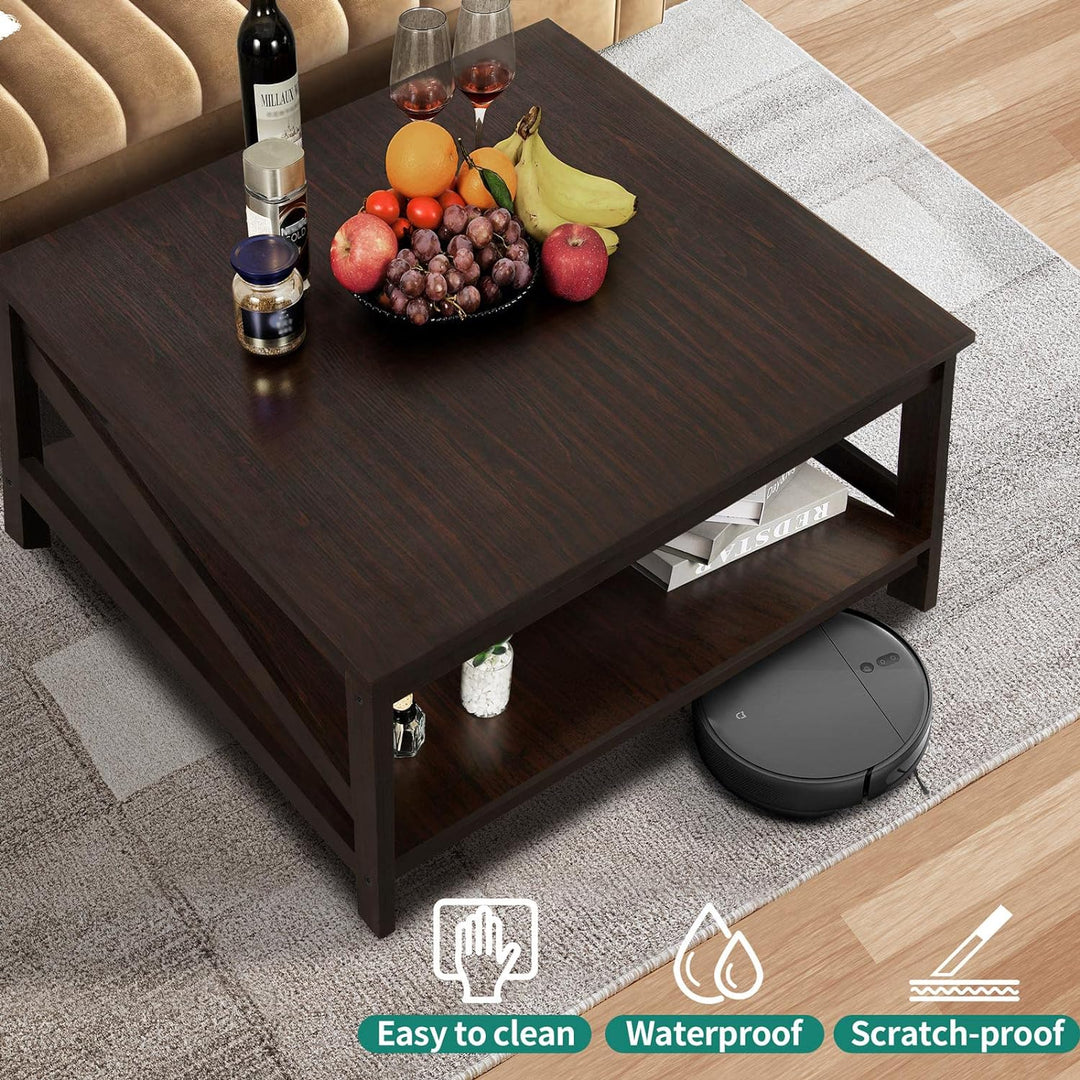 Versatile 2-Tier Square Coffee Table with Storage, Espresso