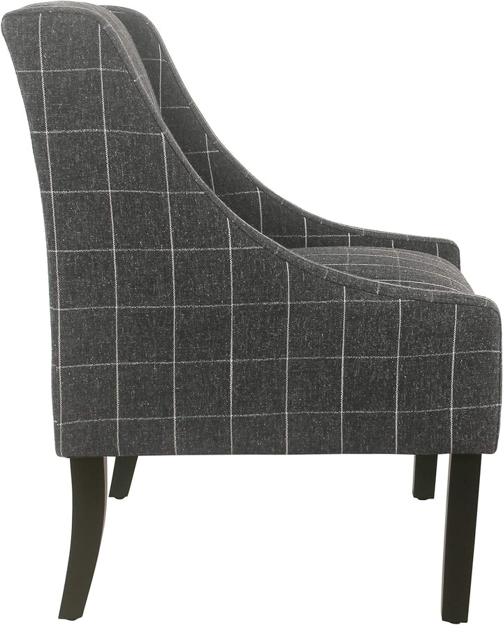 Modern Swoop Arm Accent Chair, Black Windowpane