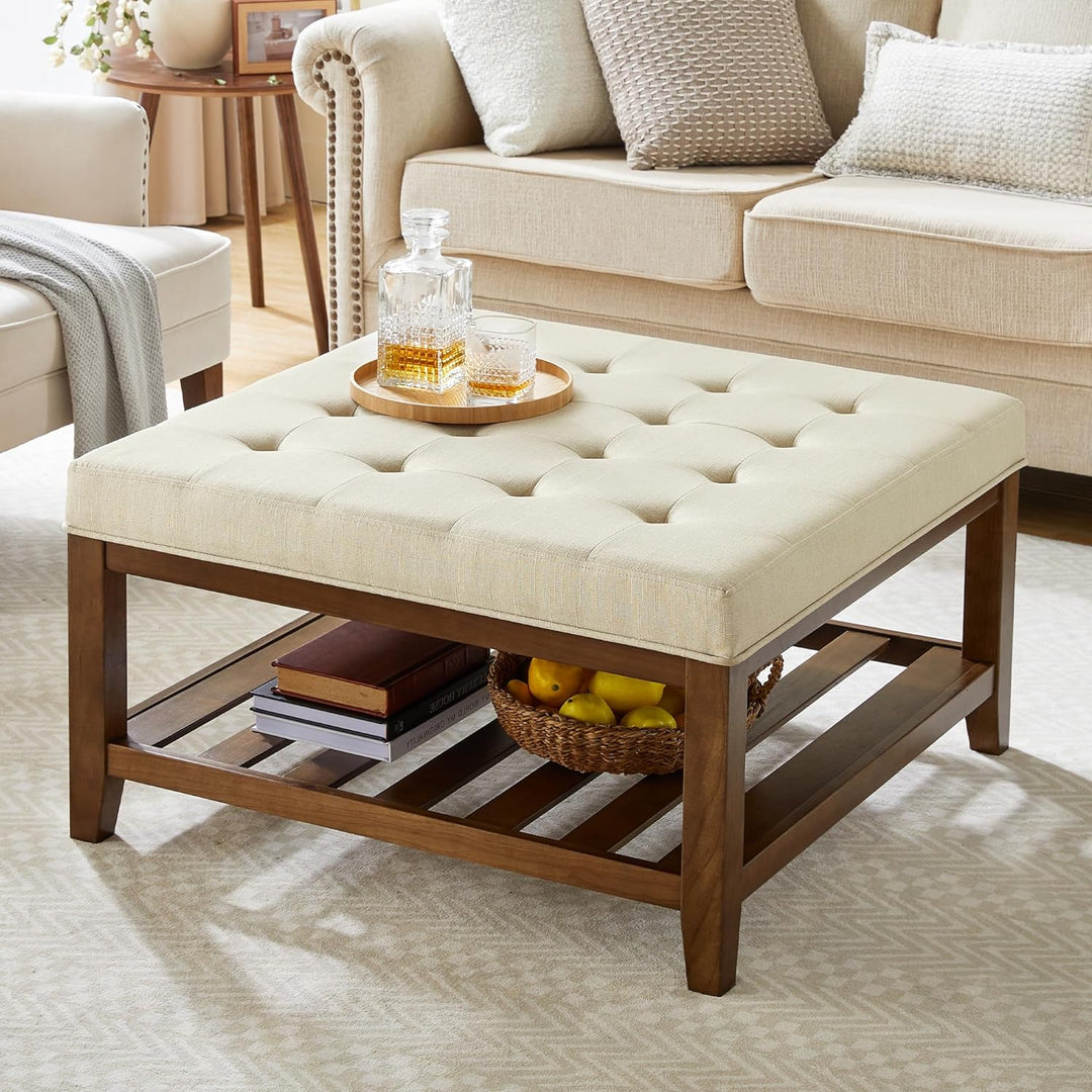 Elegant Square Ottoman Coffee Table, Ivory