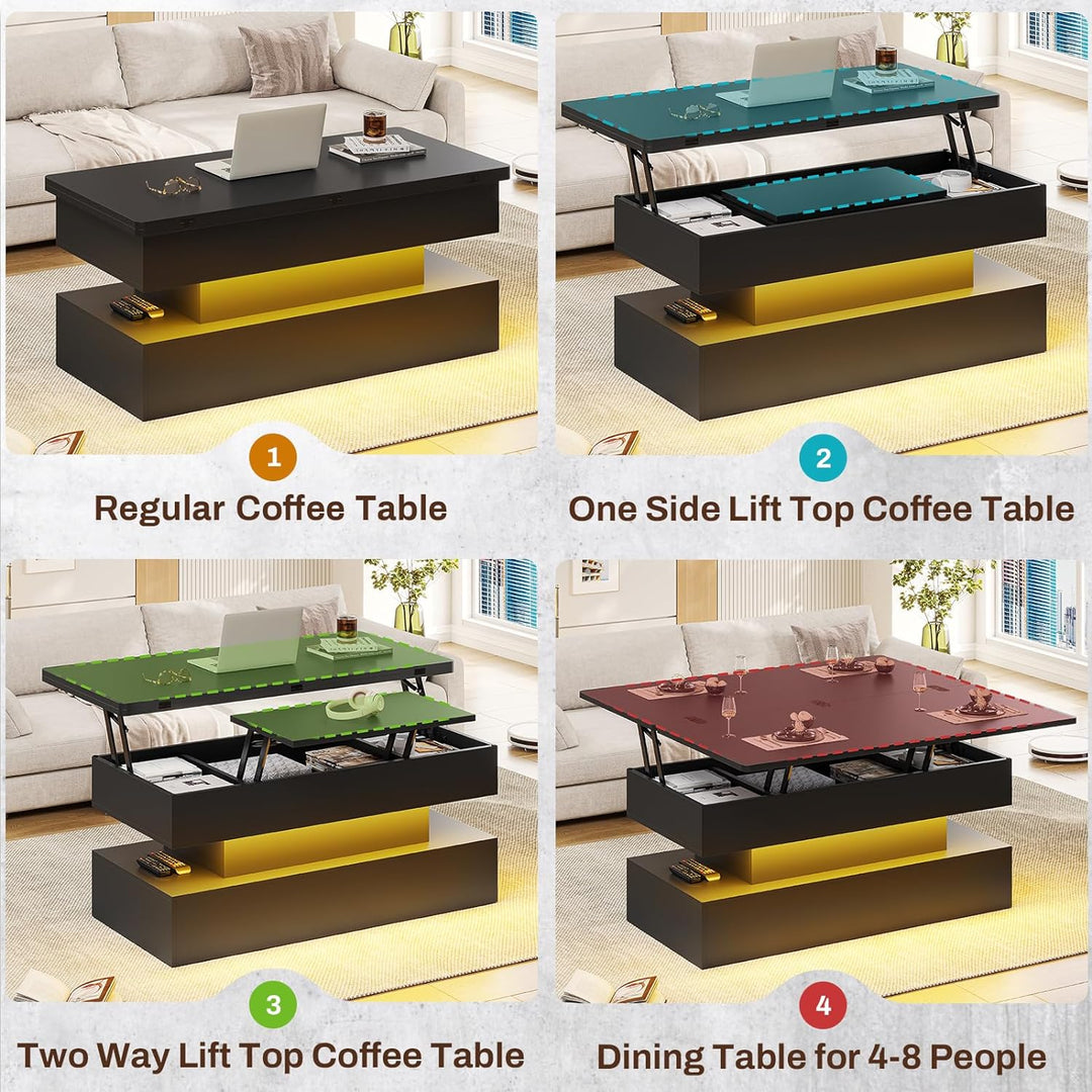 Itaar 40" Lift Top Coffee Table, 4-in-1 Modern Coffee Table, Black