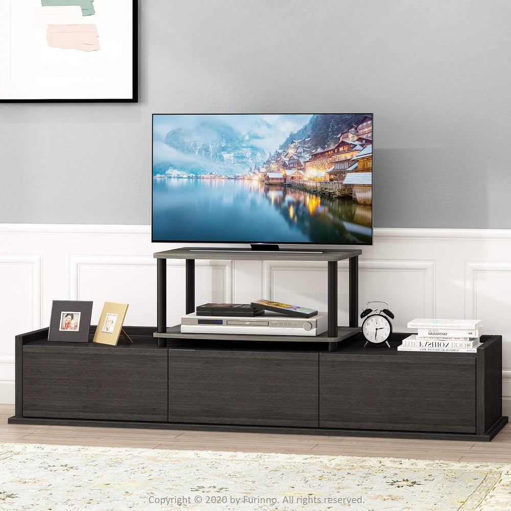 Elevated TV Stand, 2-Tier, French Oak Grey/Black