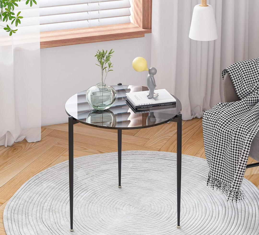 Modern End Table Round: 19.8" Tempered Glass (Grey)