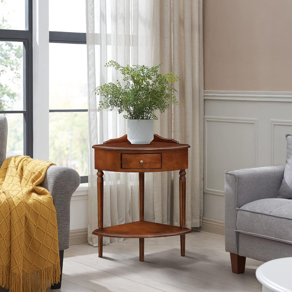 Leick Corner Accent Table with Drawer & Shelf, Pecan