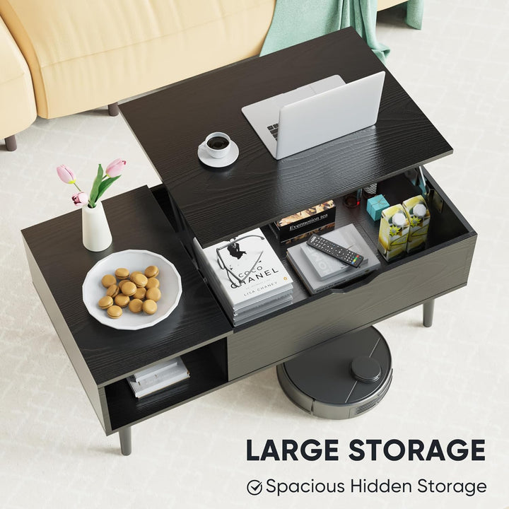 Lift Top Coffee Table with Storage Shelf, Black