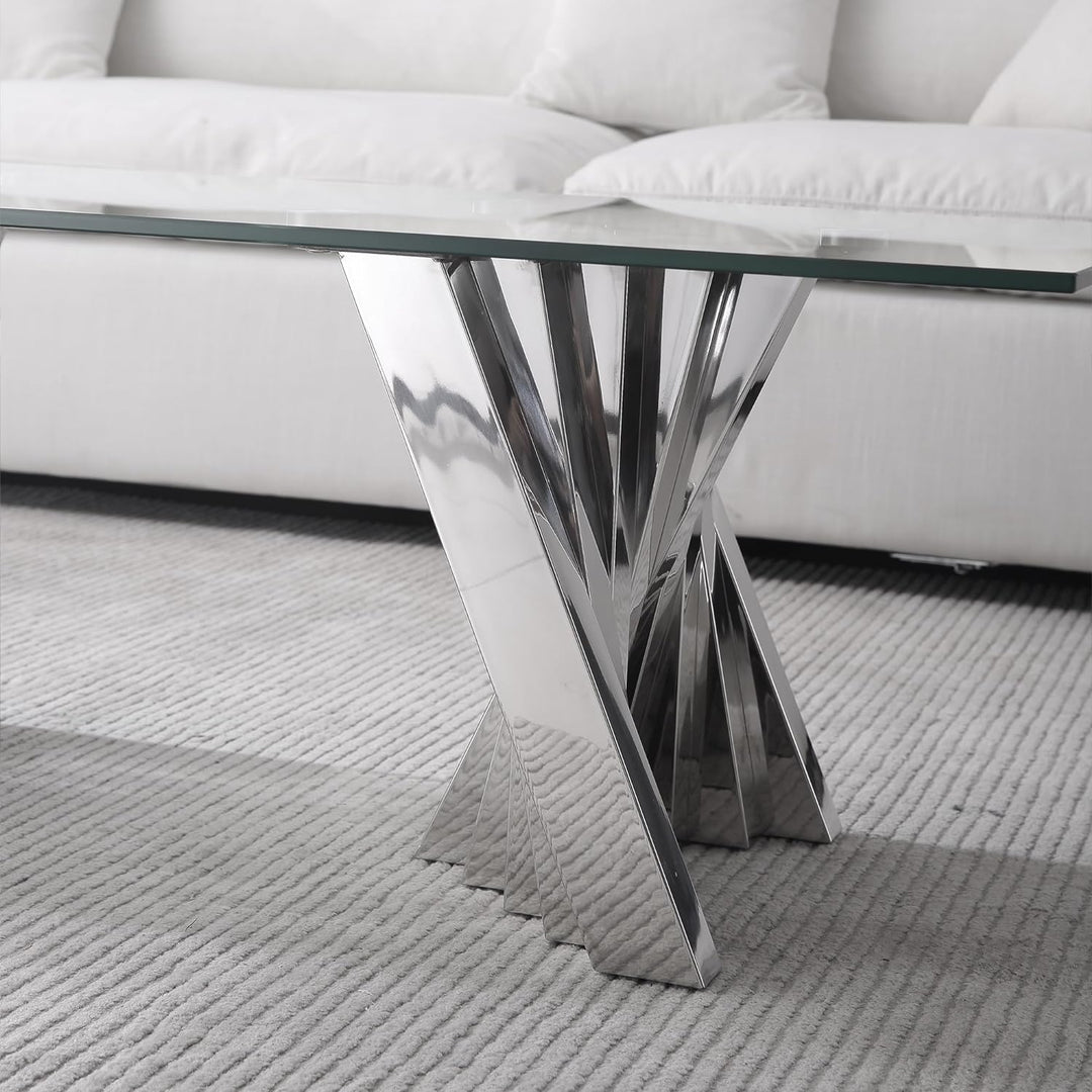 Modern Glass & Stainless Steel Coffee Table, Silver20