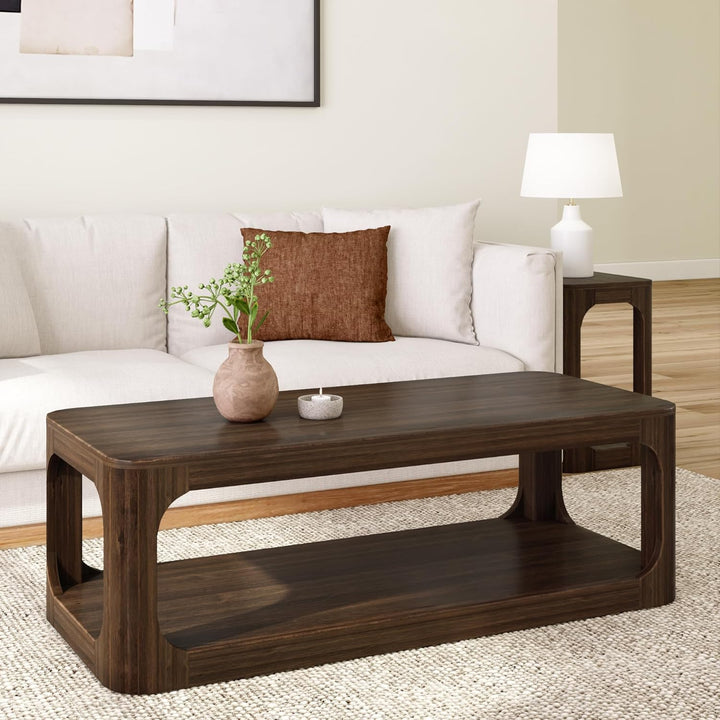 Solid Wood Modern Coffee Table, 54 Inch, Walnut