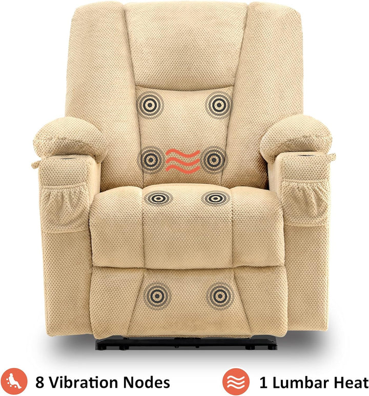 Fabric Electric Recliner Chair Heat Massage Beige