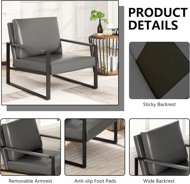 Modern PU Leather Accent Chair Arm Chair Grey