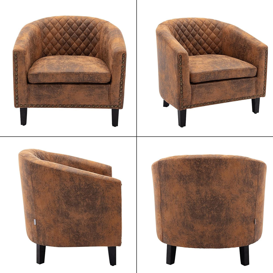 Armchair Barrel Club Chair,Modern Microfiber Accent (Light Coffee)