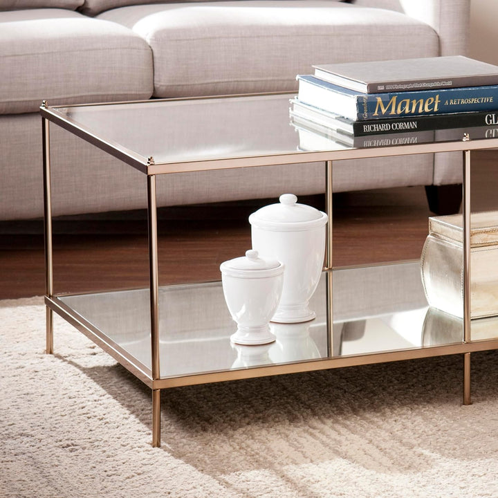 Glamorous Mirrored 2-Tier Coffee Table, Gold