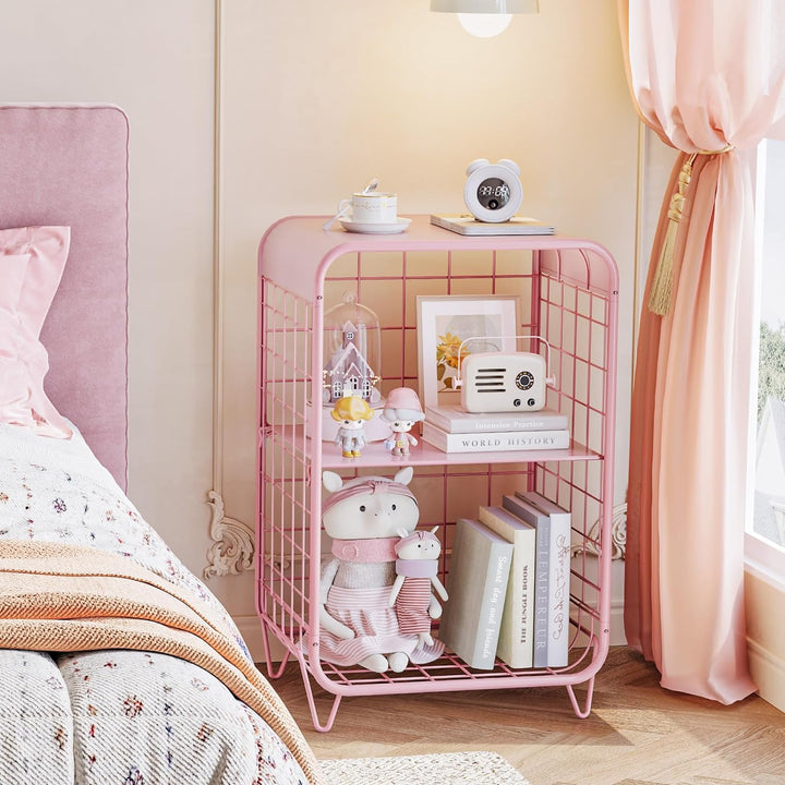 Cute Pink Nightstand,3 Tier End Table,Vintage