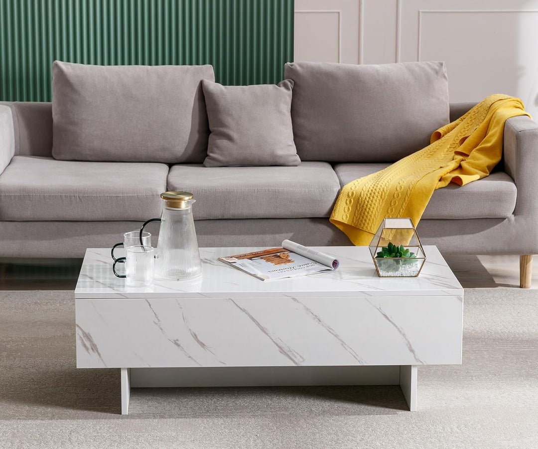 Elegant Marble White Table Set: Modern Coffee Table, Contemporary TV Stand