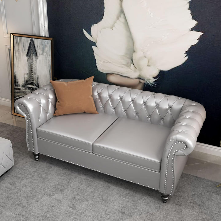 Chesterfield Loveseat, Modern Leather Sofa Tufted Couch