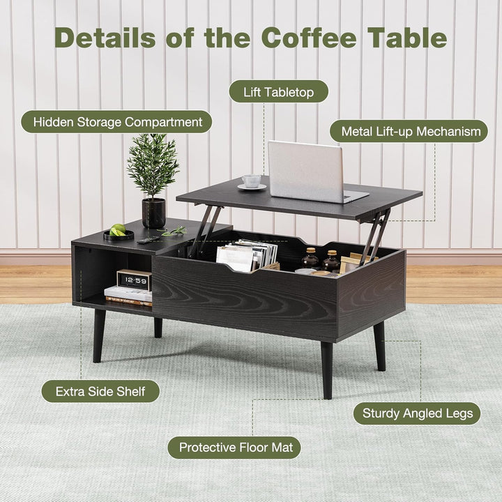 OLIXIS Modern Lift Top Coffee Table with Storage Shelf, Black