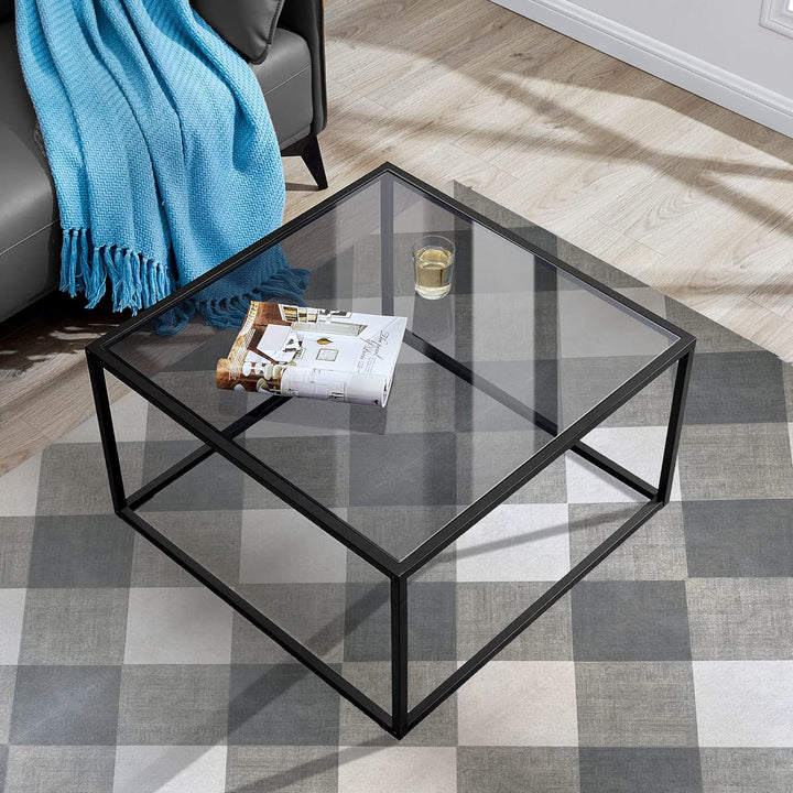 Glass Coffee Table, Small Modern Square Center Table, Gray Black