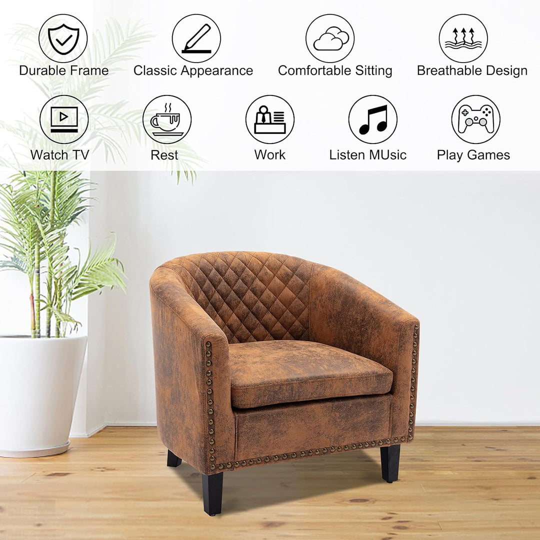 Armchair Barrel Club Chair,Modern Microfiber Accent (Light Coffee)