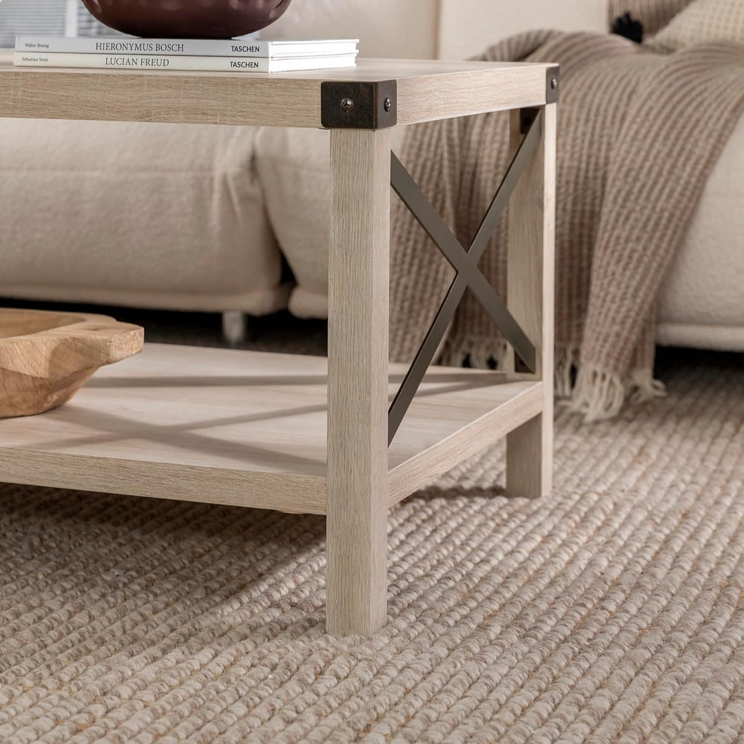 Sedalia Modern Farmhouse Metal X Coffee Table, White Oak