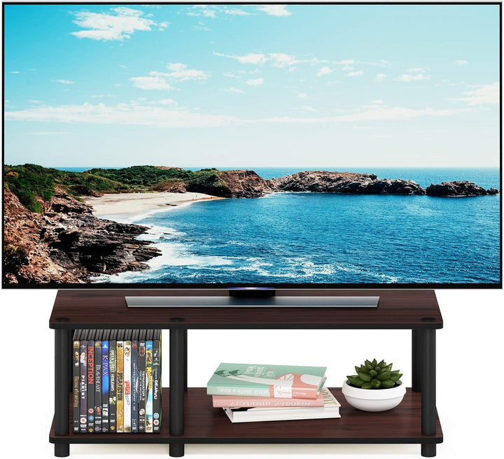 Furinno Mid TV Stand with Black Tube, Dark Cherry