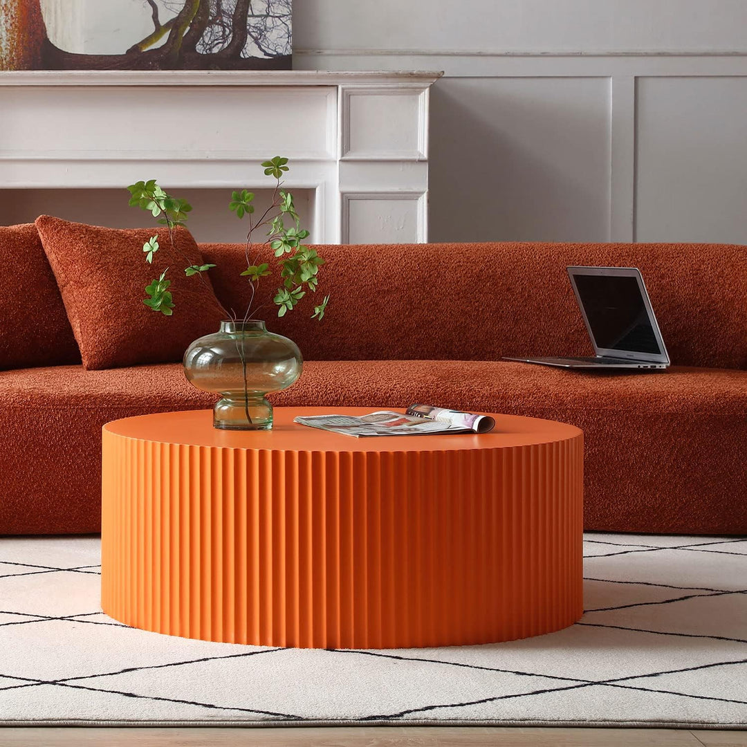 Modern Nesting Coffee Table Set, Round Wood Side Table, Orange