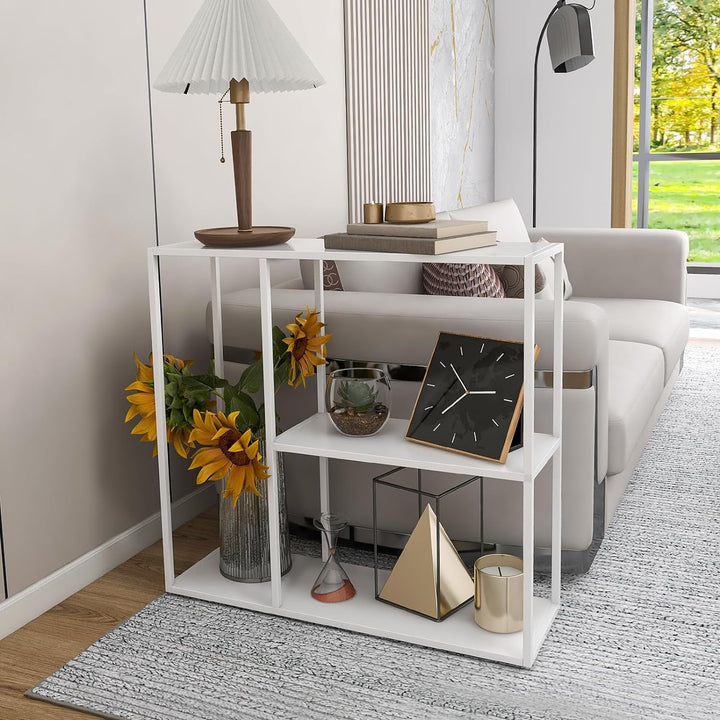 White Console Table with Storage Rack Entrance