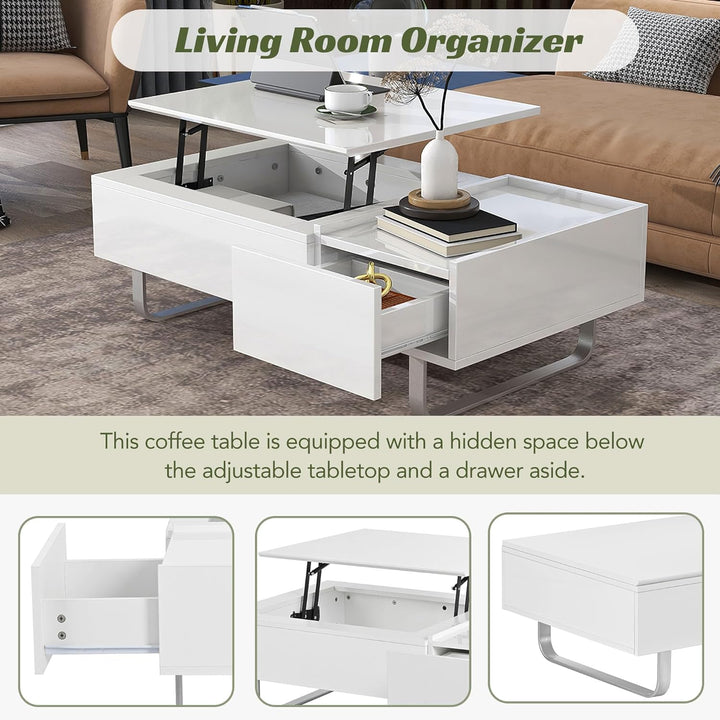 Merax Modern Lift Top Coffee Table with Storage, White