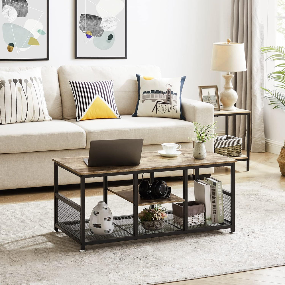 Versatile Coffee Table w/ Storage Shelves, Modern Industrial Grey