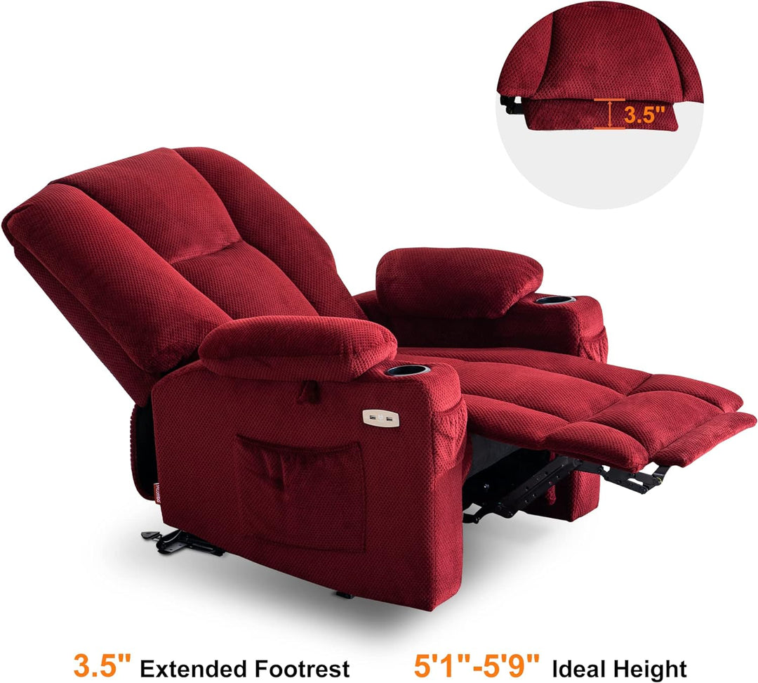 Fabric Electric Power Recliner Chair with Heat (Burgundy)