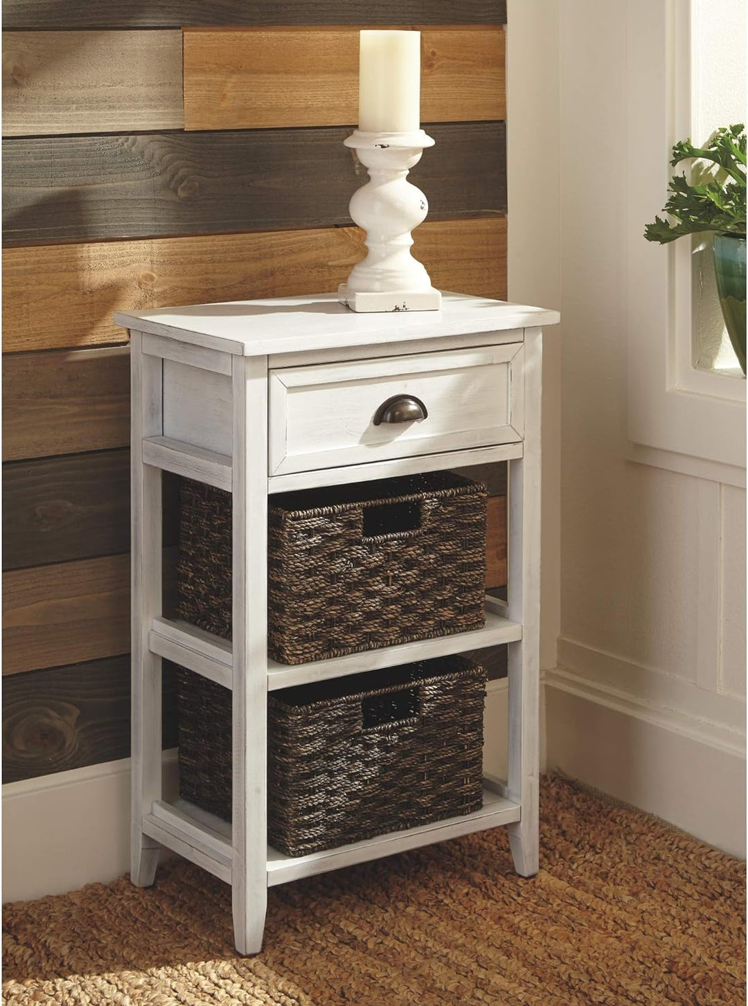 Oslember Modern Farmhouse Accent End Table, White